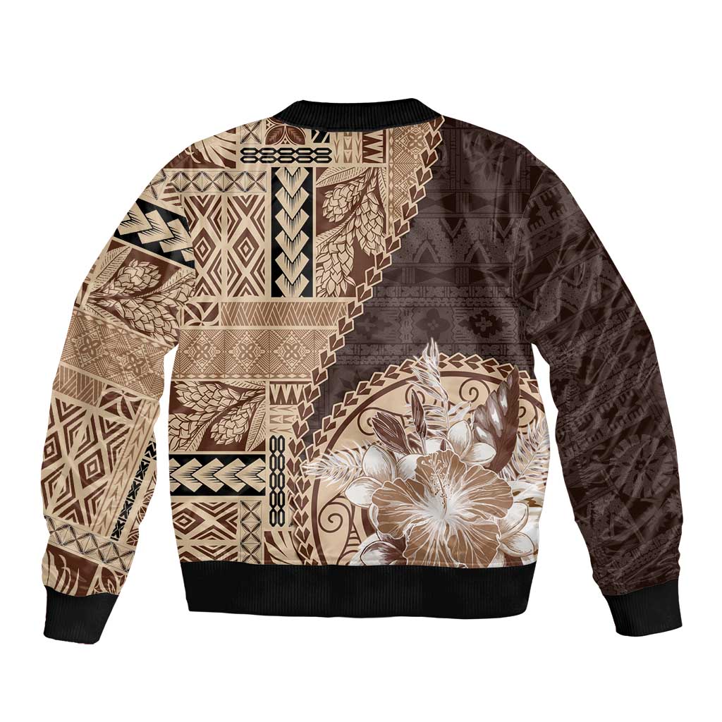 Samoa Siapo Elegant Bomber Jacket Hibiscus Chocolate Brown Motifs - Polynesian Pride