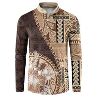 Samoa Siapo Elegant Button Sweatshirt Hibiscus Chocolate Brown Motifs LT05 Brown - Polynesian Pride