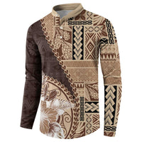 Samoa Siapo Elegant Button Sweatshirt Hibiscus Chocolate Brown Motifs LT05 - Polynesian Pride