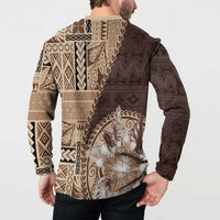 Samoa Siapo Elegant Button Sweatshirt Hibiscus Chocolate Brown Motifs LT05 - Polynesian Pride