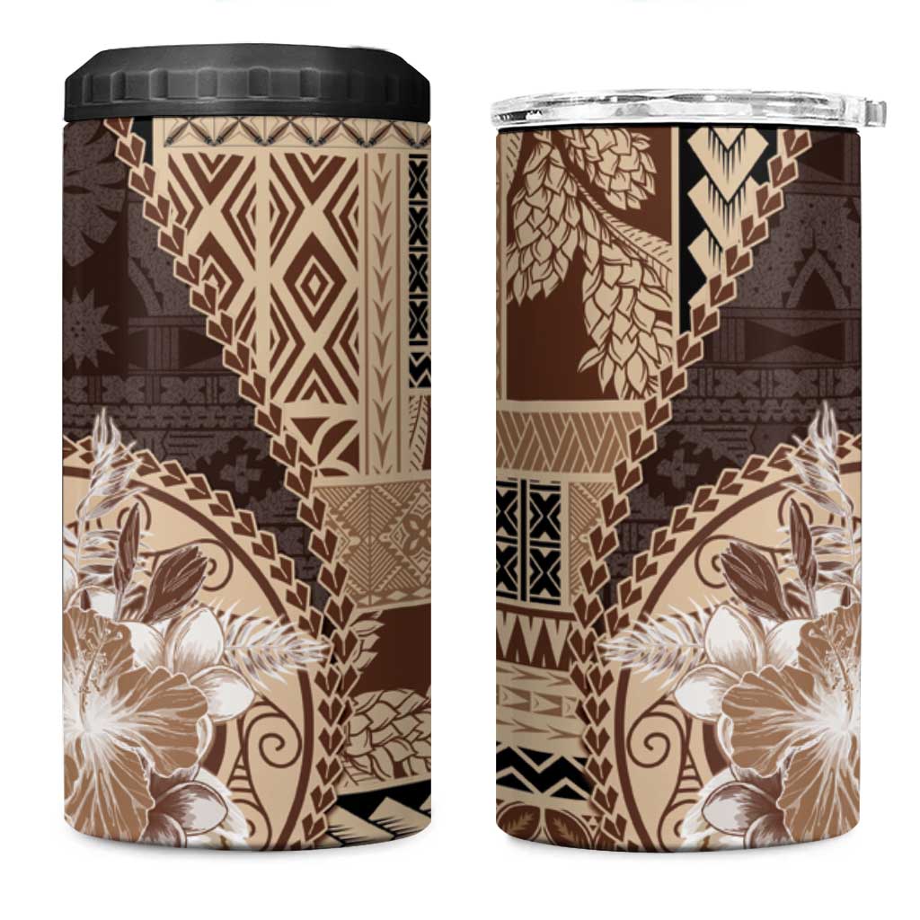 Samoa Siapo Elegant 4 in 1 Can Cooler Tumbler Hibiscus Chocolate Brown Motifs LT05 One Size: 16 oz Brown - Polynesian Pride