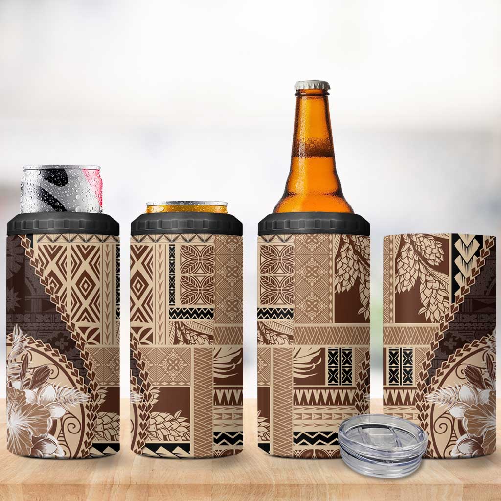 Samoa Siapo Elegant 4 in 1 Can Cooler Tumbler Hibiscus Chocolate Brown Motifs LT05 - Polynesian Pride