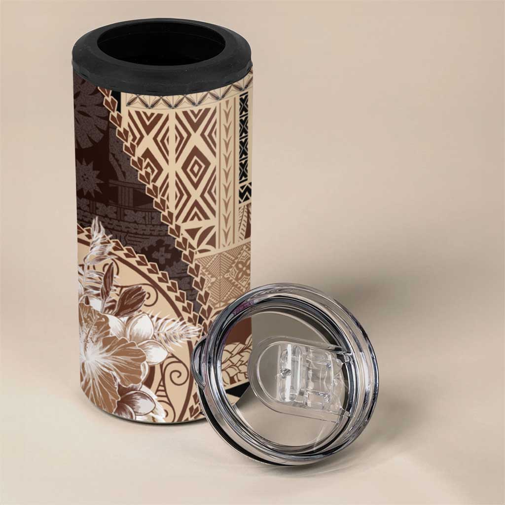 Samoa Siapo Elegant 4 in 1 Can Cooler Tumbler Hibiscus Chocolate Brown Motifs LT05 - Polynesian Pride
