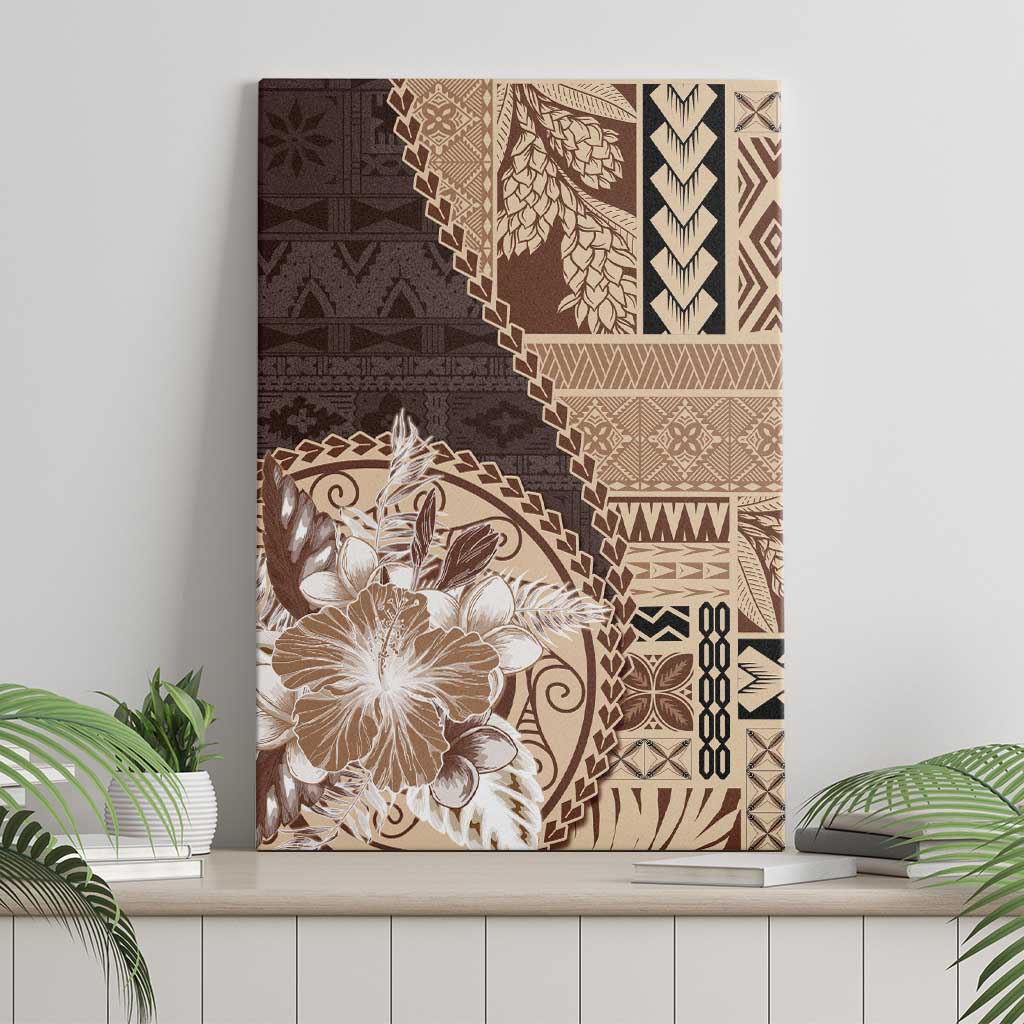 Samoa Siapo Elegant Canvas Wall Art Hibiscus Chocolate Brown Motifs LT05 - Polynesian Pride