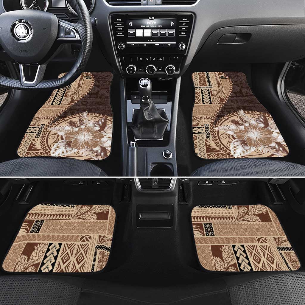Samoa Siapo Elegant Car Mats Hibiscus Chocolate Brown Motifs LT05 Set 4pcs Brown - Polynesian Pride