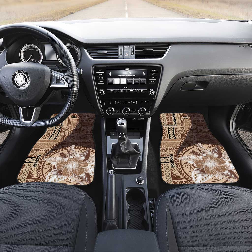 Samoa Siapo Elegant Car Mats Hibiscus Chocolate Brown Motifs LT05 Set 2pcs - Front Brown - Polynesian Pride
