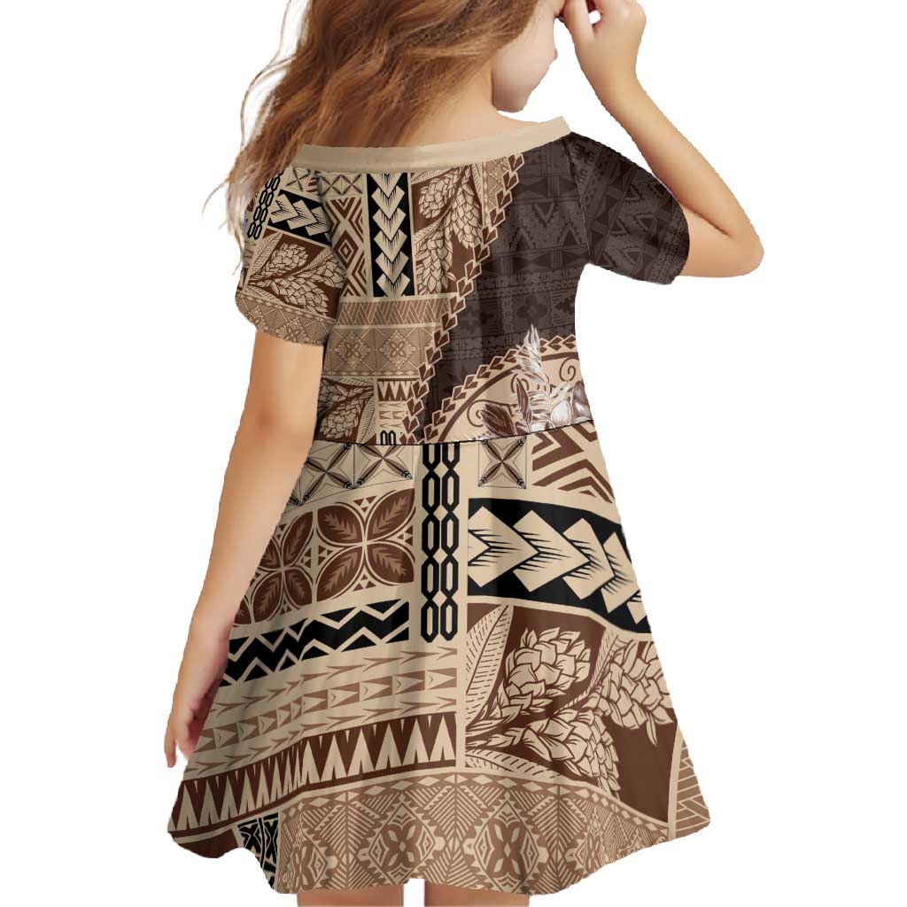 Samoa Siapo Elegant Family Matching Long Sleeve Bodycon Dress and Hawaiian Shirt Hibiscus Chocolate Brown Motifs - Polynesian Pride