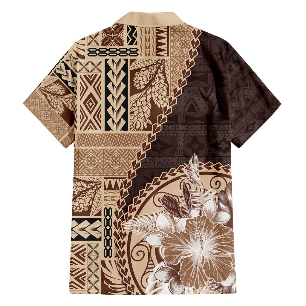 Samoa Siapo Elegant Family Matching Long Sleeve Bodycon Dress and Hawaiian Shirt Hibiscus Chocolate Brown Motifs - Polynesian Pride