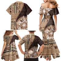 Samoa Siapo Elegant Family Matching Mermaid Dress and Hawaiian Shirt Hibiscus Chocolate Brown Motifs - Polynesian Pride