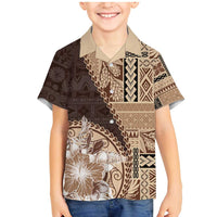 Samoa Siapo Elegant Family Matching Mermaid Dress and Hawaiian Shirt Hibiscus Chocolate Brown Motifs - Polynesian Pride
