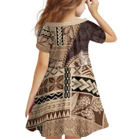 Samoa Siapo Elegant Family Matching Off The Shoulder Long Sleeve Dress and Hawaiian Shirt Hibiscus Chocolate Brown Motifs - Polynesian Pride