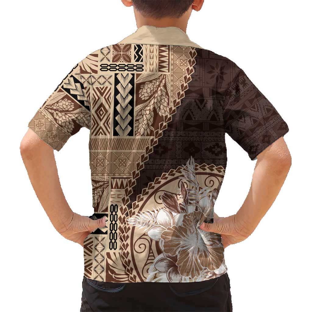 Samoa Siapo Elegant Family Matching Summer Maxi Dress and Hawaiian Shirt Hibiscus Chocolate Brown Motifs - Polynesian Pride