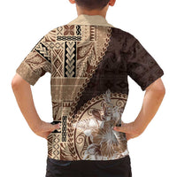 Samoa Siapo Elegant Family Matching Summer Maxi Dress and Hawaiian Shirt Hibiscus Chocolate Brown Motifs - Polynesian Pride