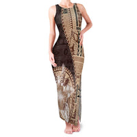 Samoa Siapo Elegant Family Matching Tank Maxi Dress and Hawaiian Shirt Hibiscus Chocolate Brown Motifs - Polynesian Pride