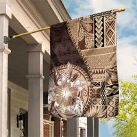 Samoa Siapo Elegant Garden Flag Hibiscus Chocolate Brown Motifs - Polynesian Pride