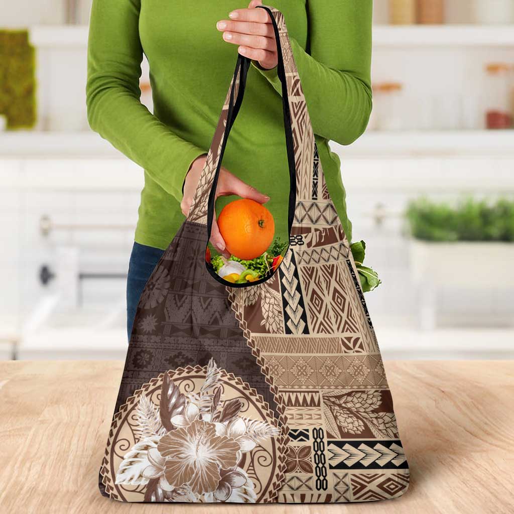 Samoa Siapo Elegant Grocery Bag Hibiscus Chocolate Brown Motifs LT05 - Polynesian Pride