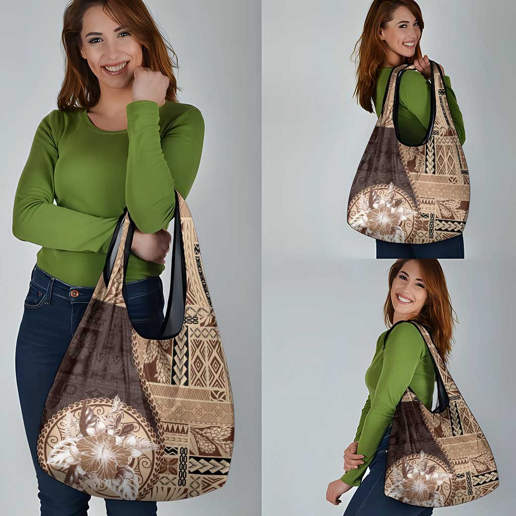 Samoa Siapo Elegant Grocery Bag Hibiscus Chocolate Brown Motifs LT05 - Polynesian Pride