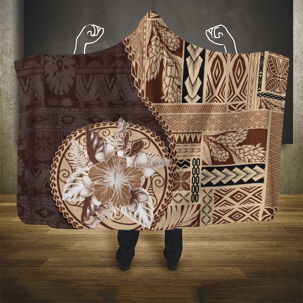 Samoa Siapo Elegant Hooded Blanket Hibiscus Chocolate Brown Motifs LT05 - Polynesian Pride