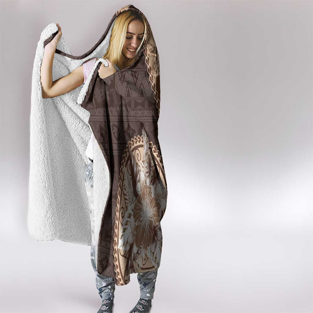 Samoa Siapo Elegant Hooded Blanket Hibiscus Chocolate Brown Motifs LT05 - Polynesian Pride