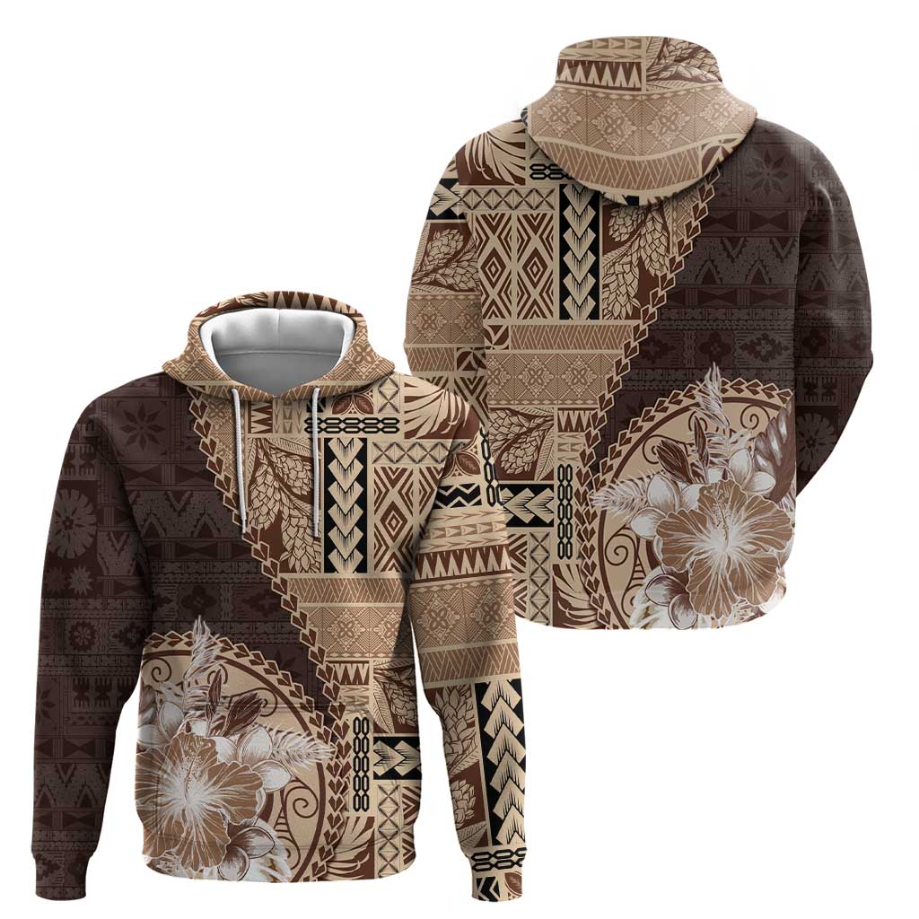 Samoa Siapo Elegant Hoodie Hibiscus Chocolate Brown Motifs - Polynesian Pride