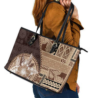 Samoa Siapo Elegant Leather Tote Bag Hibiscus Chocolate Brown Motifs - Polynesian Pride