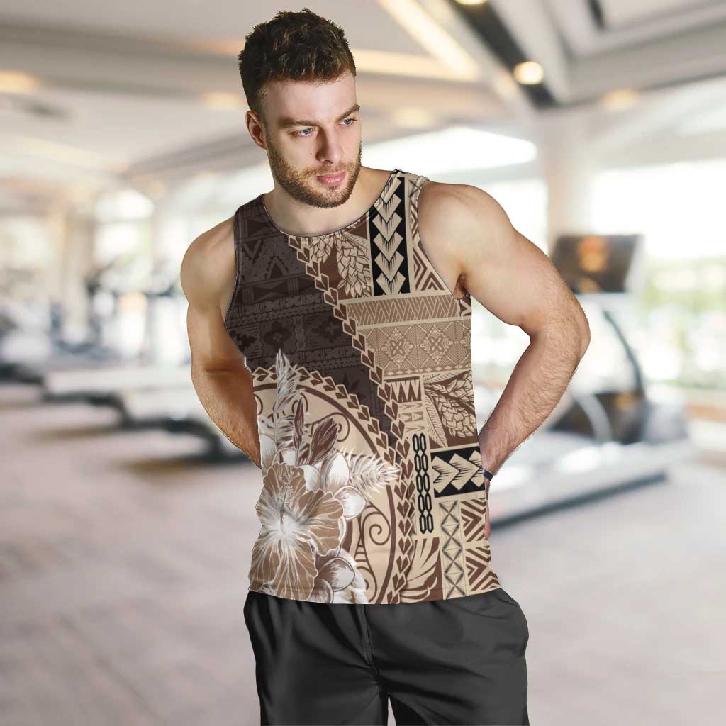 Samoa Siapo Elegant Men Tank Top Hibiscus Chocolate Brown Motifs - Polynesian Pride