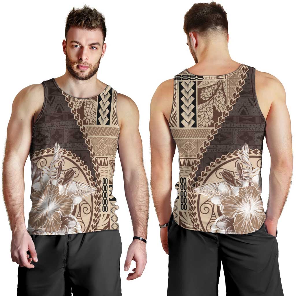 Samoa Siapo Elegant Men Tank Top Hibiscus Chocolate Brown Motifs - Polynesian Pride