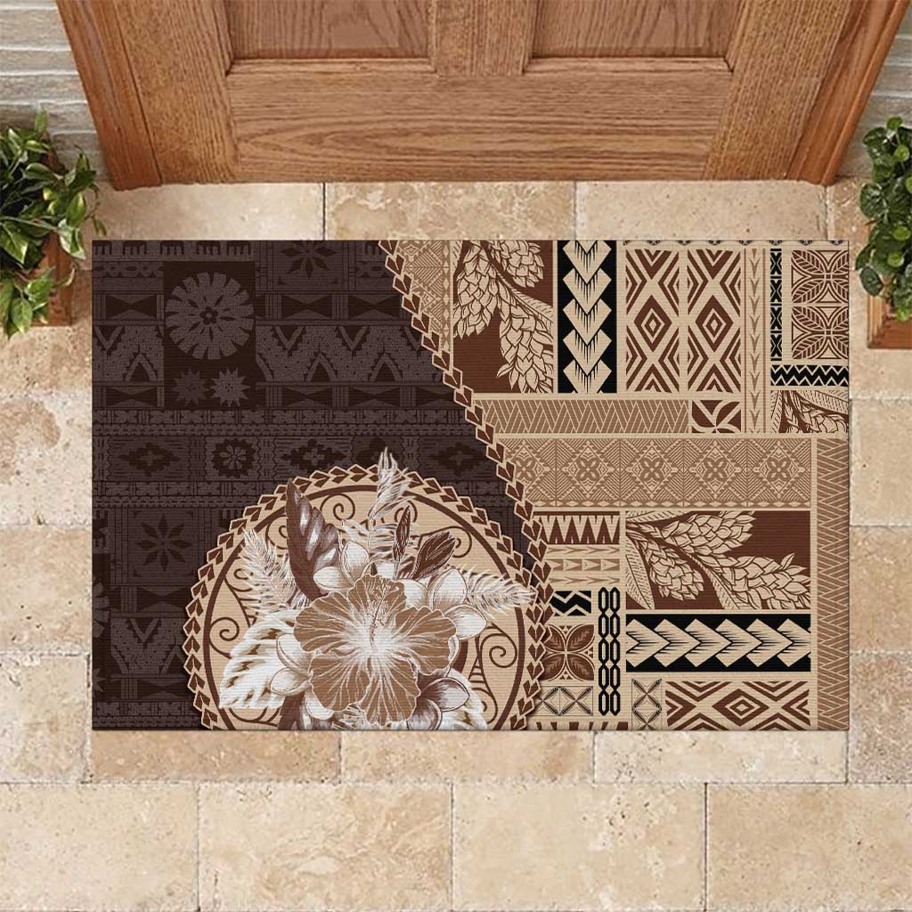 Samoa Siapo Elegant Rubber Doormat Hibiscus Chocolate Brown Motifs LT05 Brown - Polynesian Pride