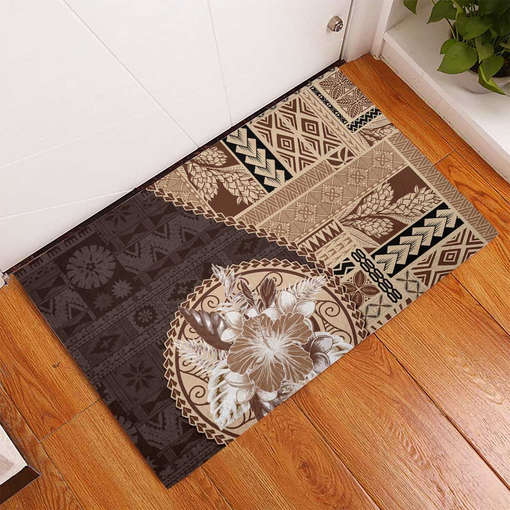 Samoa Siapo Elegant Rubber Doormat Hibiscus Chocolate Brown Motifs LT05 - Polynesian Pride