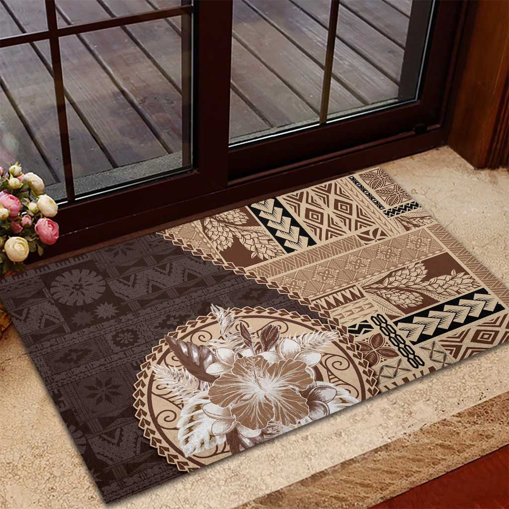 Samoa Siapo Elegant Rubber Doormat Hibiscus Chocolate Brown Motifs LT05 - Polynesian Pride