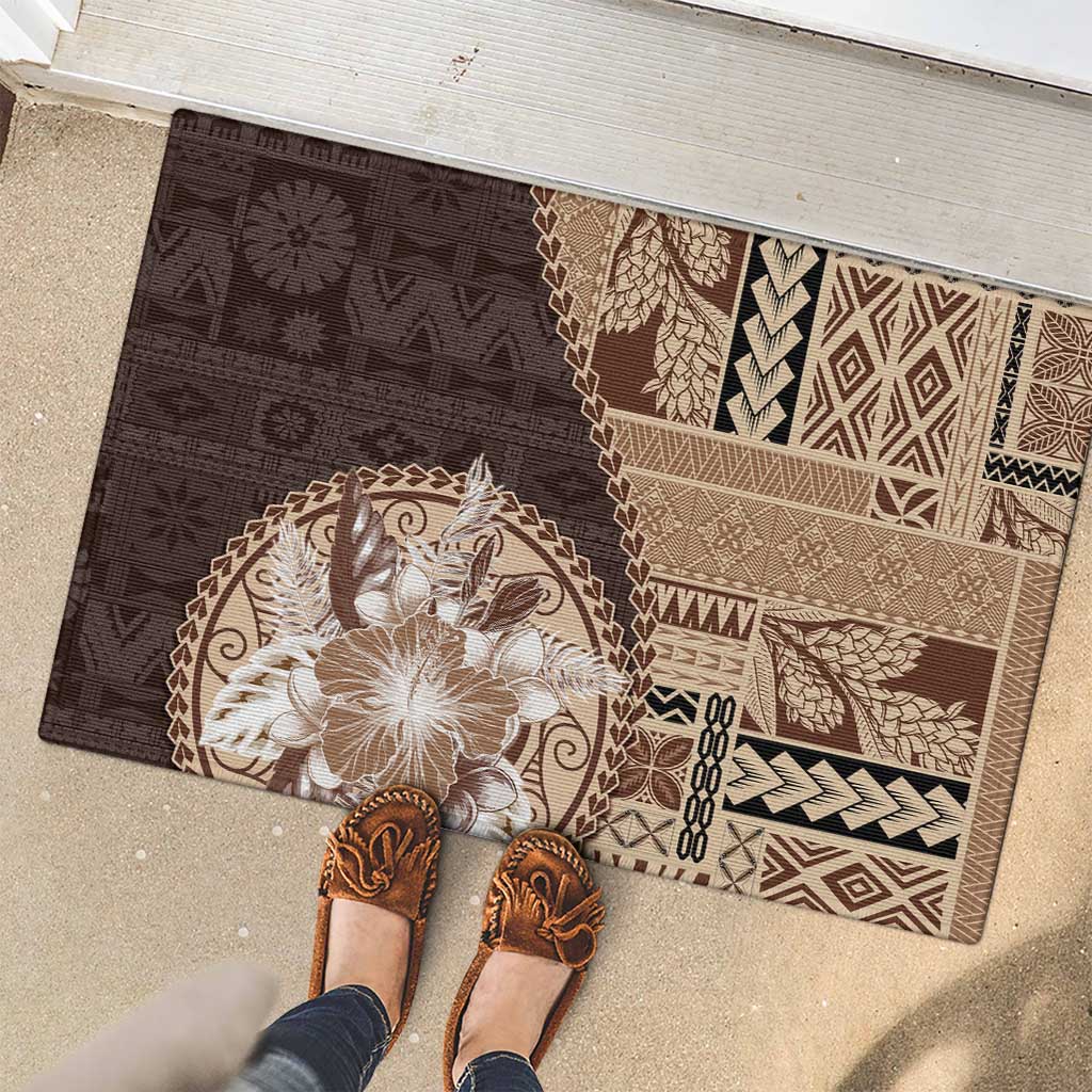 Samoa Siapo Elegant Rubber Doormat Hibiscus Chocolate Brown Motifs LT05 - Polynesian Pride