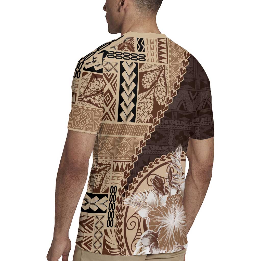 Samoa Siapo Elegant Rugby Jersey Hibiscus Chocolate Brown Motifs - Polynesian Pride