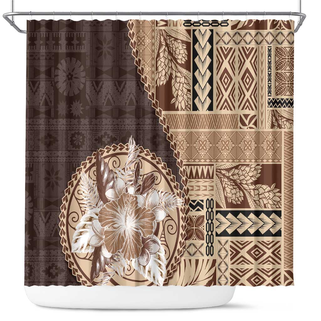 Samoa Siapo Elegant Shower Curtain Hibiscus Chocolate Brown Motifs - Polynesian Pride