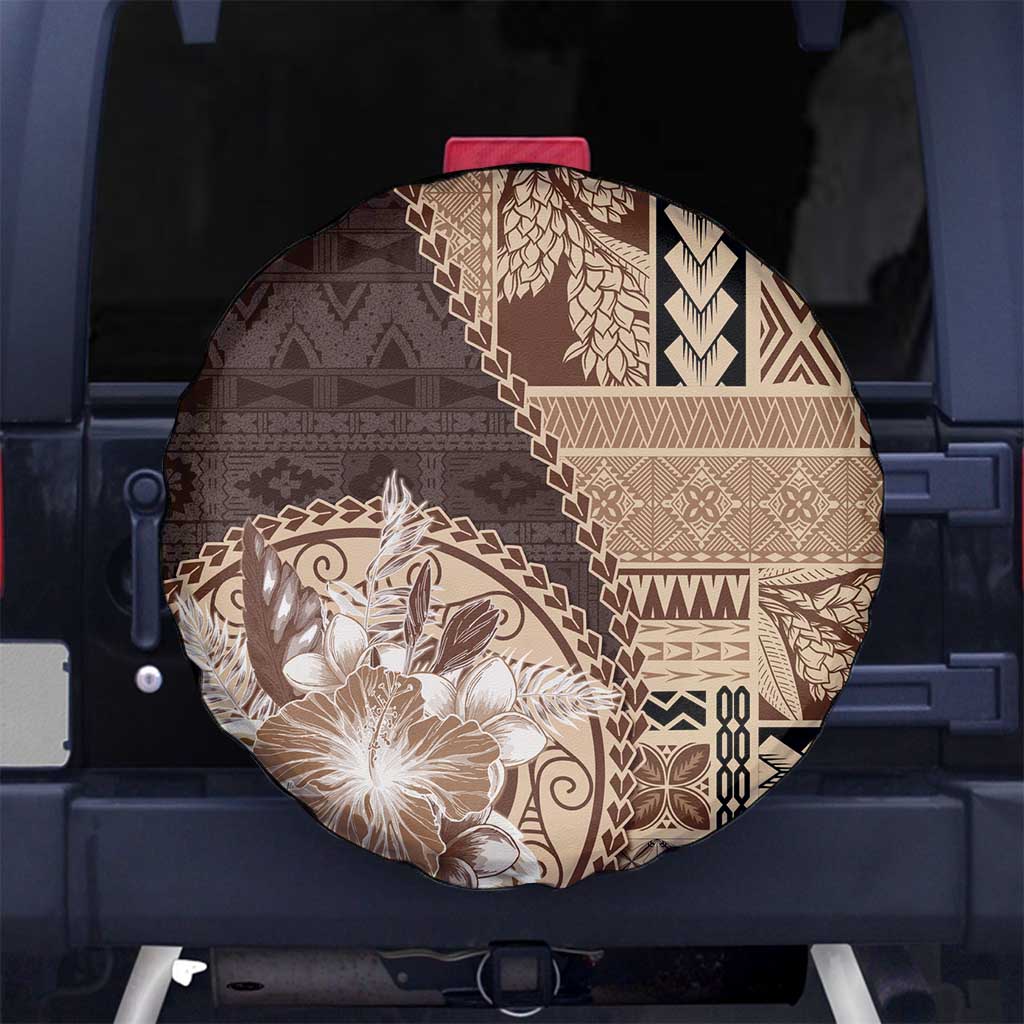 Samoa Siapo Elegant Spare Tire Cover Hibiscus Chocolate Brown Motifs - Polynesian Pride