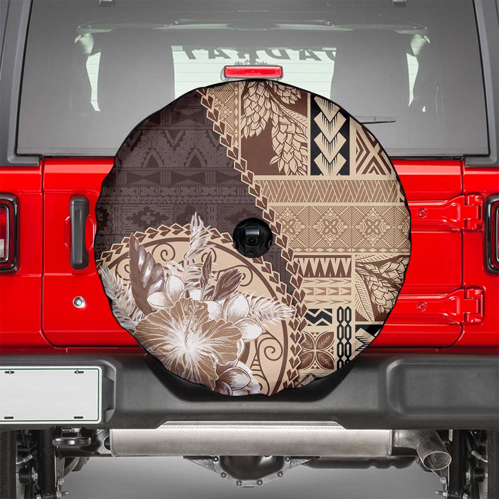 Samoa Siapo Elegant Spare Tire Cover Hibiscus Chocolate Brown Motifs - Polynesian Pride