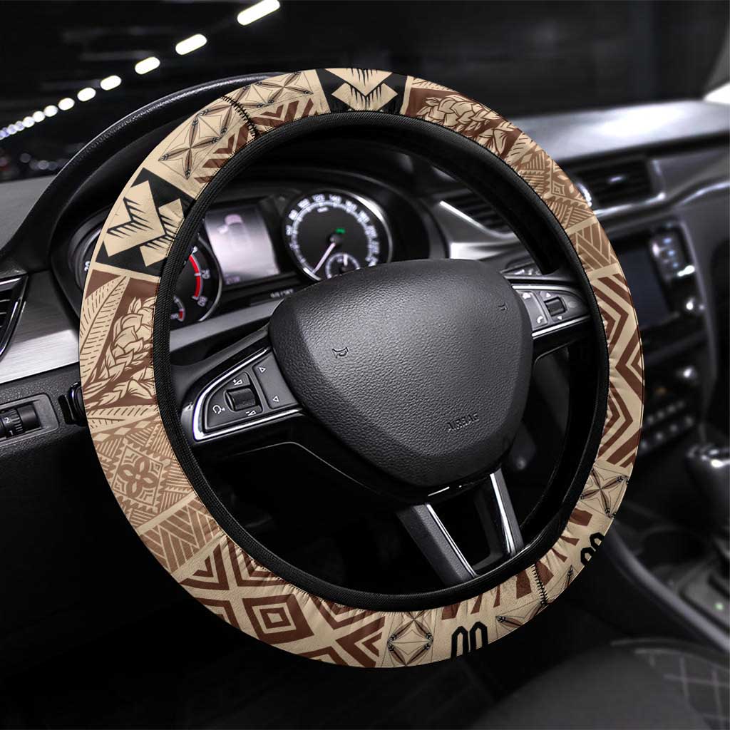 Samoa Siapo Elegant Steering Wheel Cover Hibiscus Chocolate Brown Motifs LT05 Universal Fit Brown - Polynesian Pride