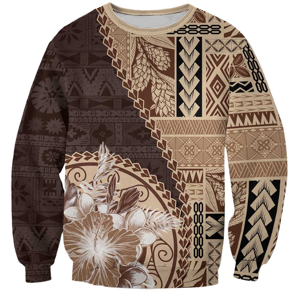 Samoa Siapo Elegant Sweatshirt Hibiscus Chocolate Brown Motifs LT05 Unisex Brown - Polynesian Pride