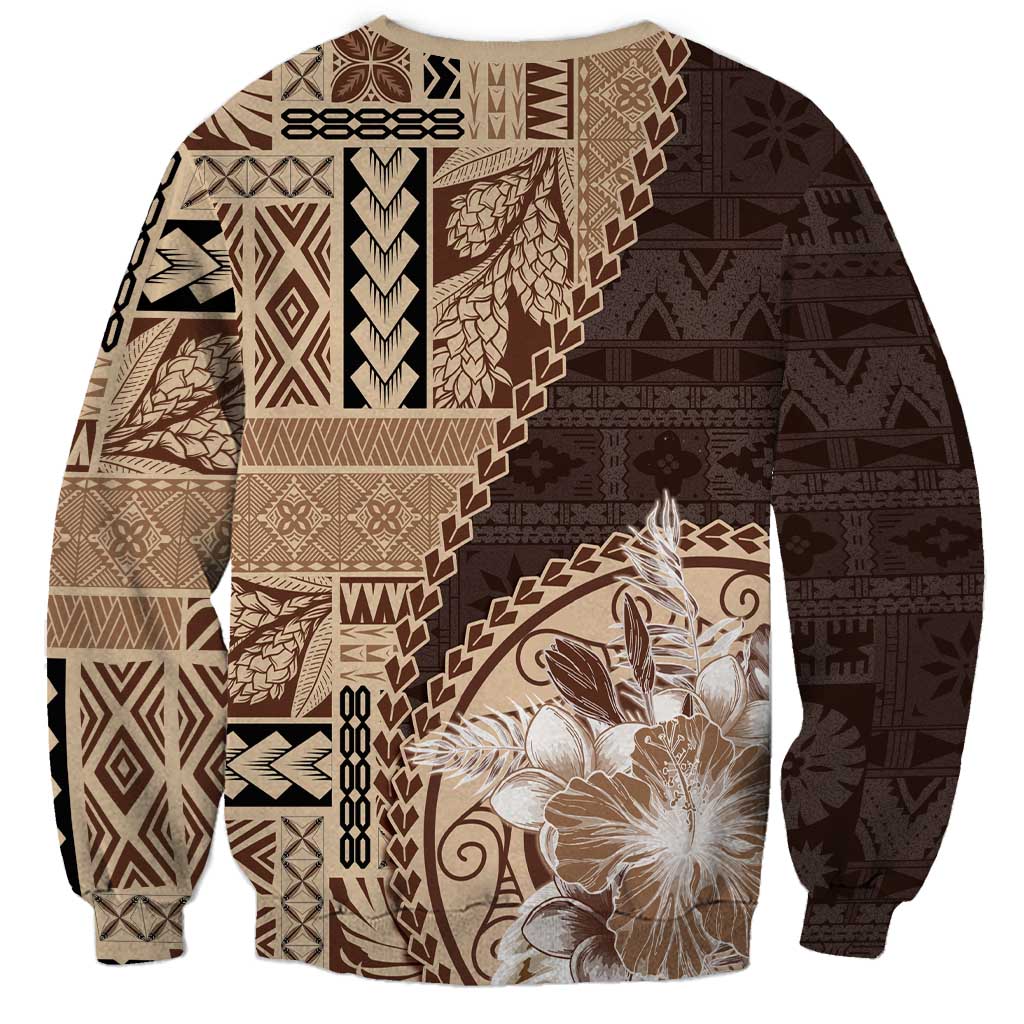 Samoa Siapo Elegant Sweatshirt Hibiscus Chocolate Brown Motifs LT05 - Polynesian Pride