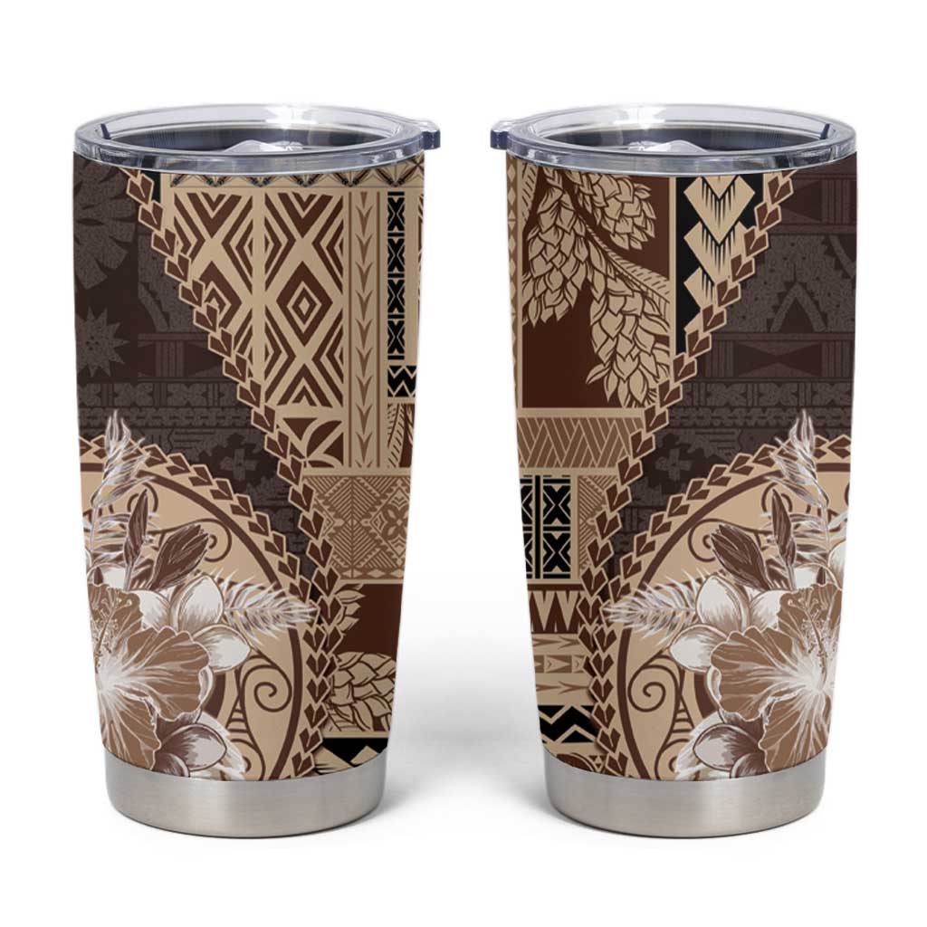 Samoa Siapo Elegant Tumbler Cup Hibiscus Chocolate Brown Motifs - Polynesian Pride