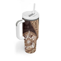 Samoa Siapo Elegant Tumbler With Handle Hibiscus Chocolate Brown Motifs - Polynesian Pride