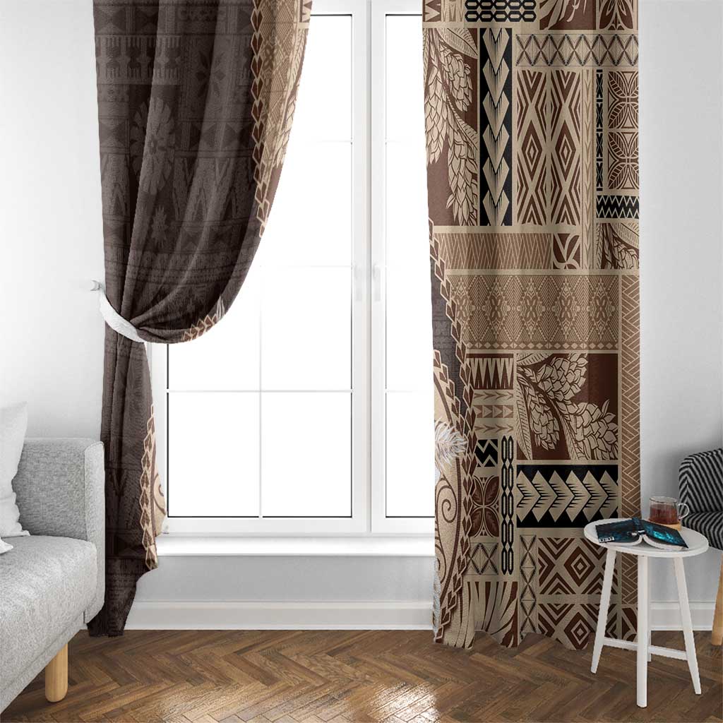Samoa Siapo Elegant Window Curtain Hibiscus Chocolate Brown Motifs - Polynesian Pride