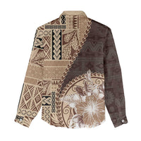 Samoa Siapo Elegant Women Casual Shirt Hibiscus Chocolate Brown Motifs - Polynesian Pride