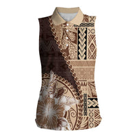 Samoa Siapo Elegant Women Sleeveless Polo Shirt Hibiscus Chocolate Brown Motifs LT05 Female Brown - Polynesian Pride