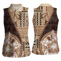 Samoa Siapo Elegant Women Sleeveless Polo Shirt Hibiscus Chocolate Brown Motifs LT05 - Polynesian Pride