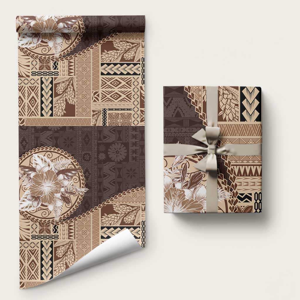 Samoa Siapo Elegant Wrapping Paper Hibiscus Chocolate Brown Motifs LT05 58" × 23" Brown - Polynesian Pride