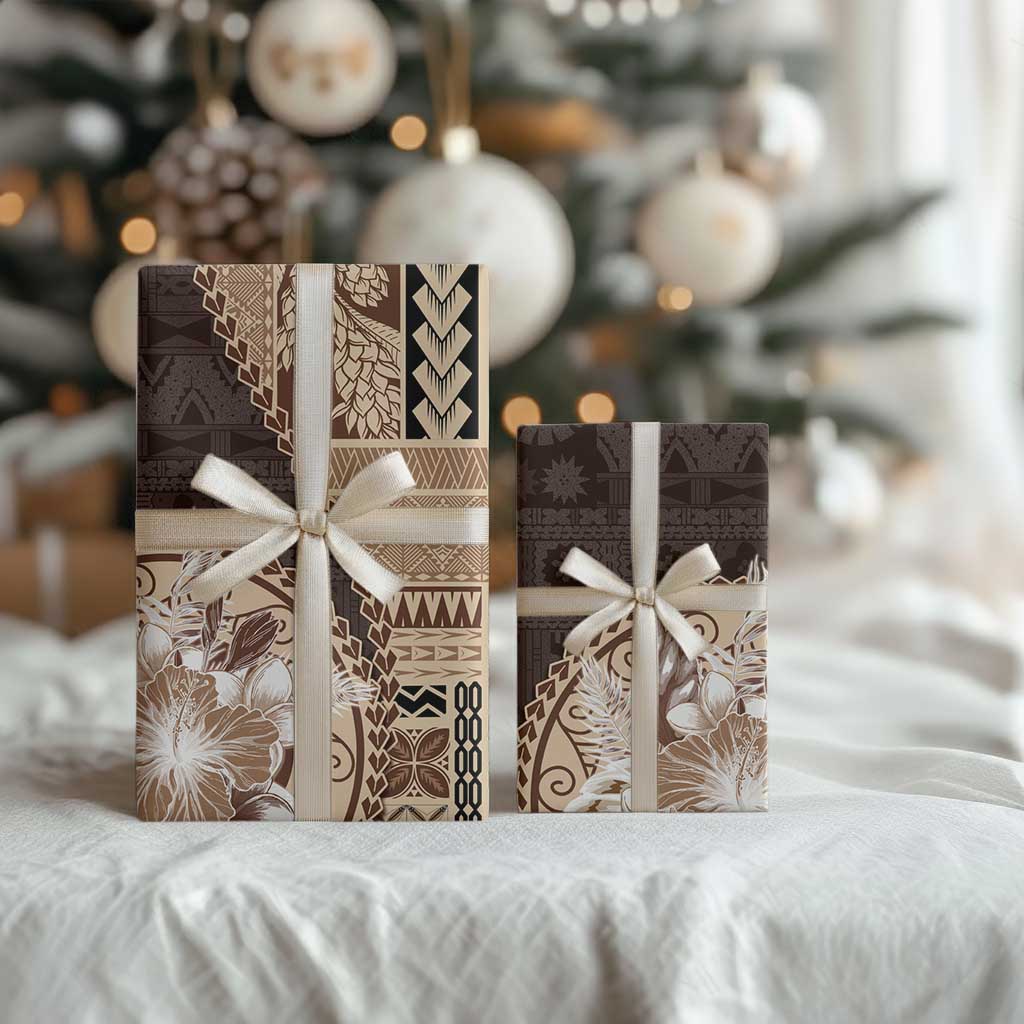 Samoa Siapo Elegant Wrapping Paper Hibiscus Chocolate Brown Motifs LT05 - Polynesian Pride
