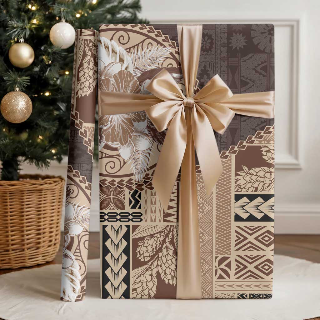 Samoa Siapo Elegant Wrapping Paper Hibiscus Chocolate Brown Motifs LT05 - Polynesian Pride