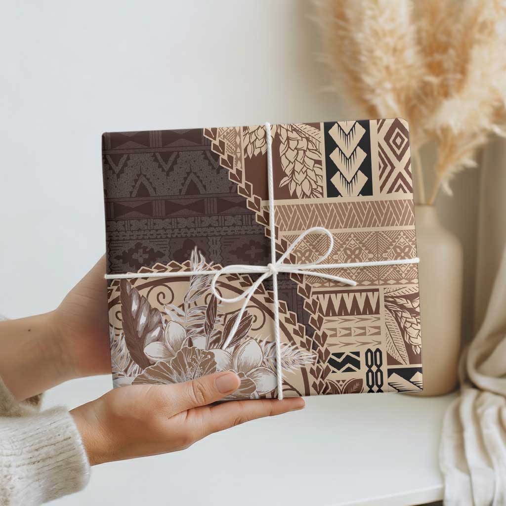 Samoa Siapo Elegant Wrapping Paper Hibiscus Chocolate Brown Motifs LT05 - Polynesian Pride