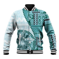 Samoa Siapo Elegant Baseball Jacket Hibiscus Teal Motifs LT05 Unisex Teal - Polynesian Pride