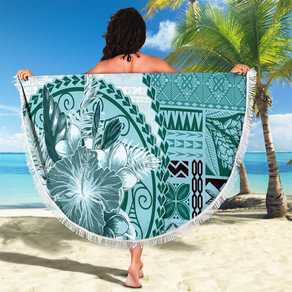 Samoa Siapo Elegant Beach Blanket Hibiscus Teal Motifs LT05 - Polynesian Pride